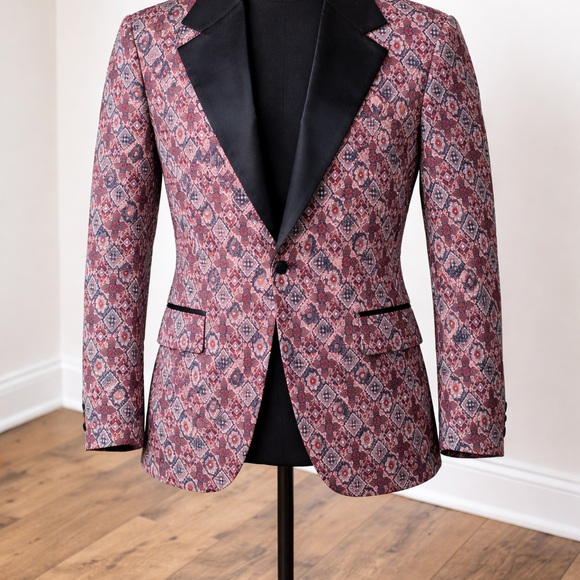 Vintage Brocade Tuxedo Blazer Jacket Size 40R